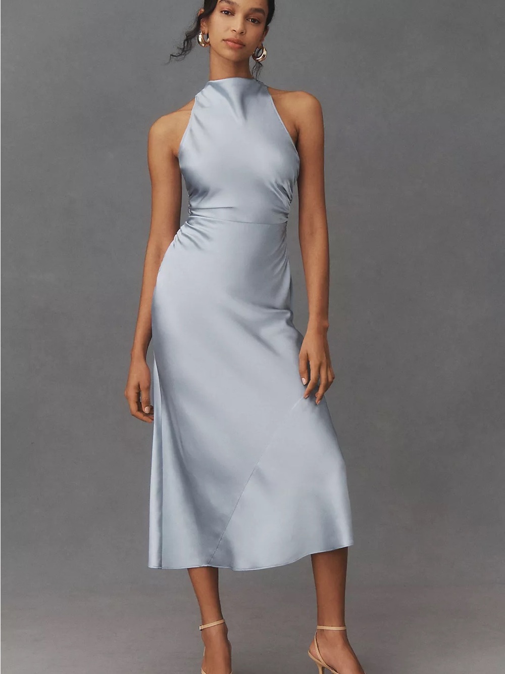 Reformation Light Blue Satin Halter Midi Dress